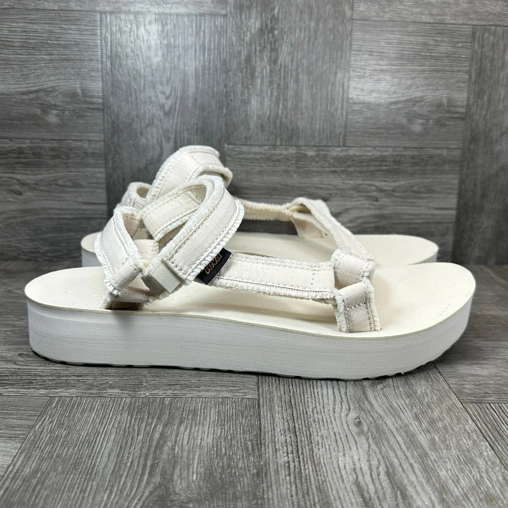 Teva Midform Universal Sandals Women 10 Cream Platform Frayed Strap NEW